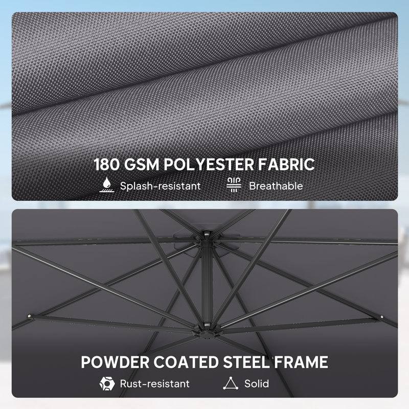 295cm Cantilever Parasol, Grey