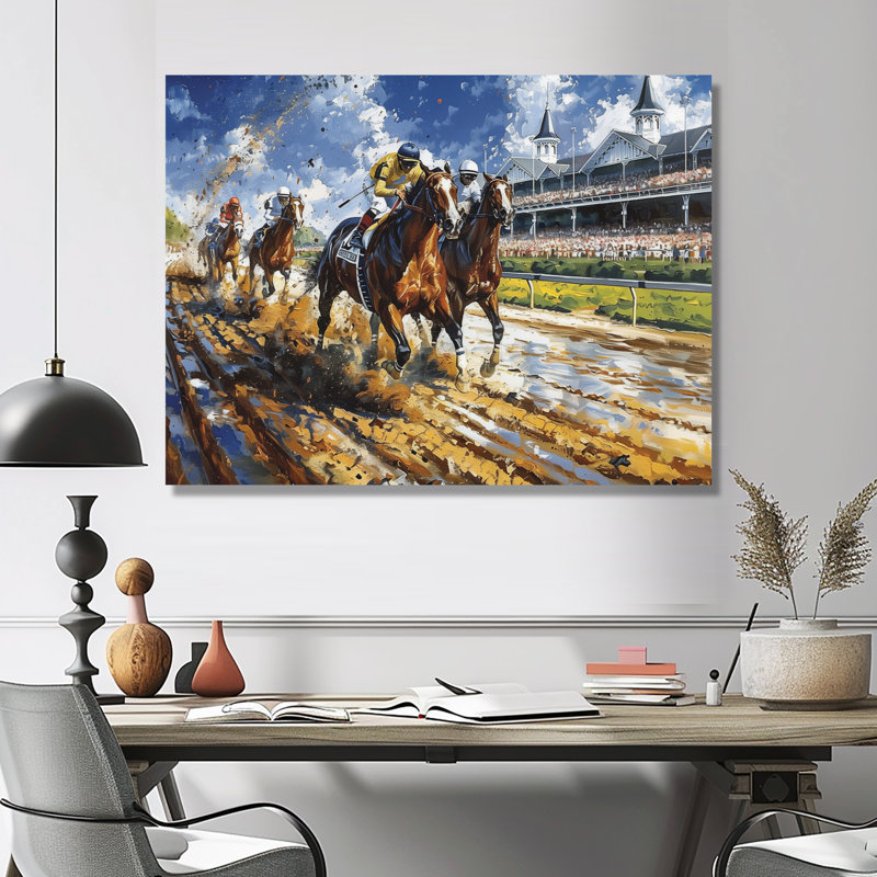 Marlyin - course de chevaux, art mural, H 24 po x l 32 po x P 1 po, Toile tendue