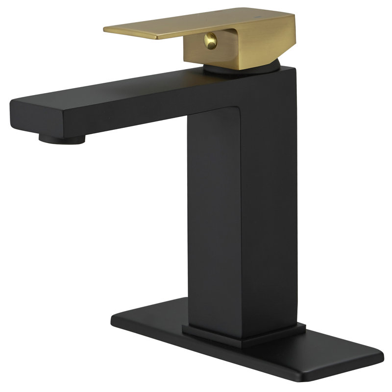 Robinet de salle de bain à un trou avec drain, Or / noir mat