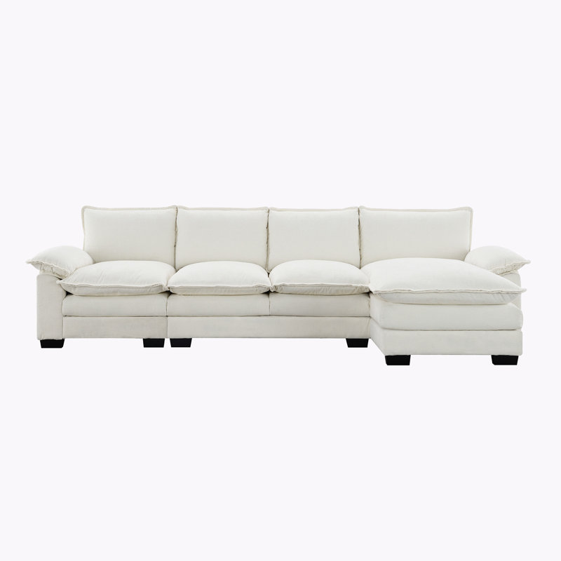 Canapé Millon en forme de L avec coussins de siège double Millon, Chenille beige