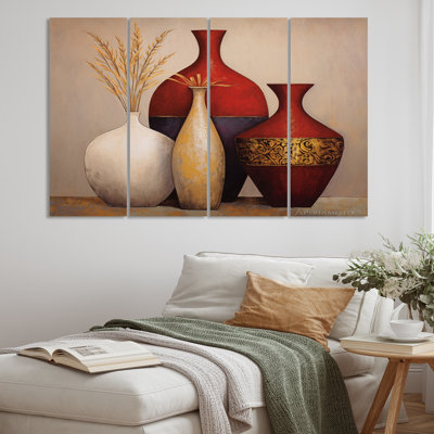 " Still Life Vases With Graceful Dried Wheat IV " 4 - Pieces