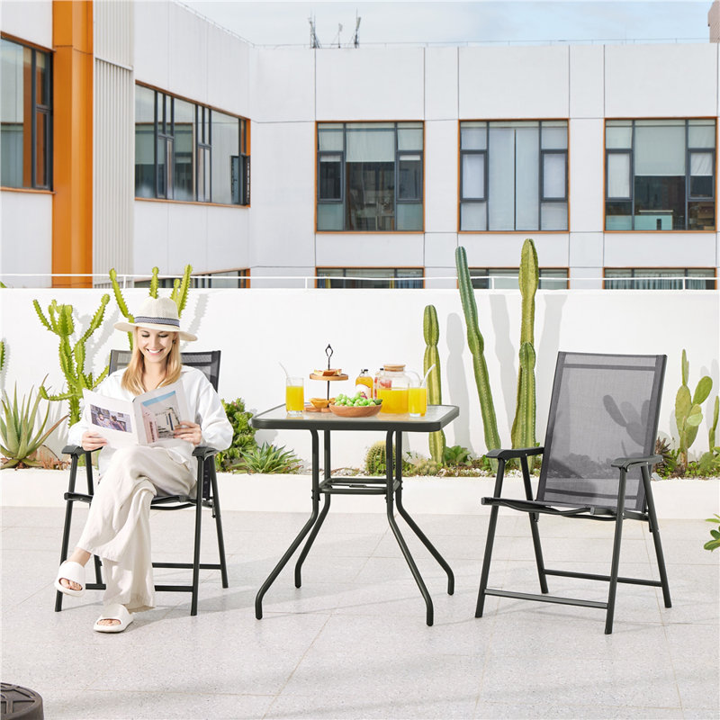 Folding Patio Dining Armchair, 2, Grey