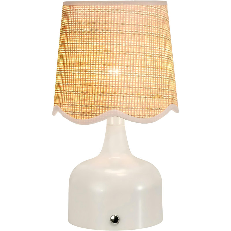 Lampe de table sans fil Boho beige, abat-jour en osier festonné, batterie rechargeable 5200 mAh, à 3 voies à intensité variable, DEL intégrée intégrée de 320 lumens maximum, pour le salon de chevet