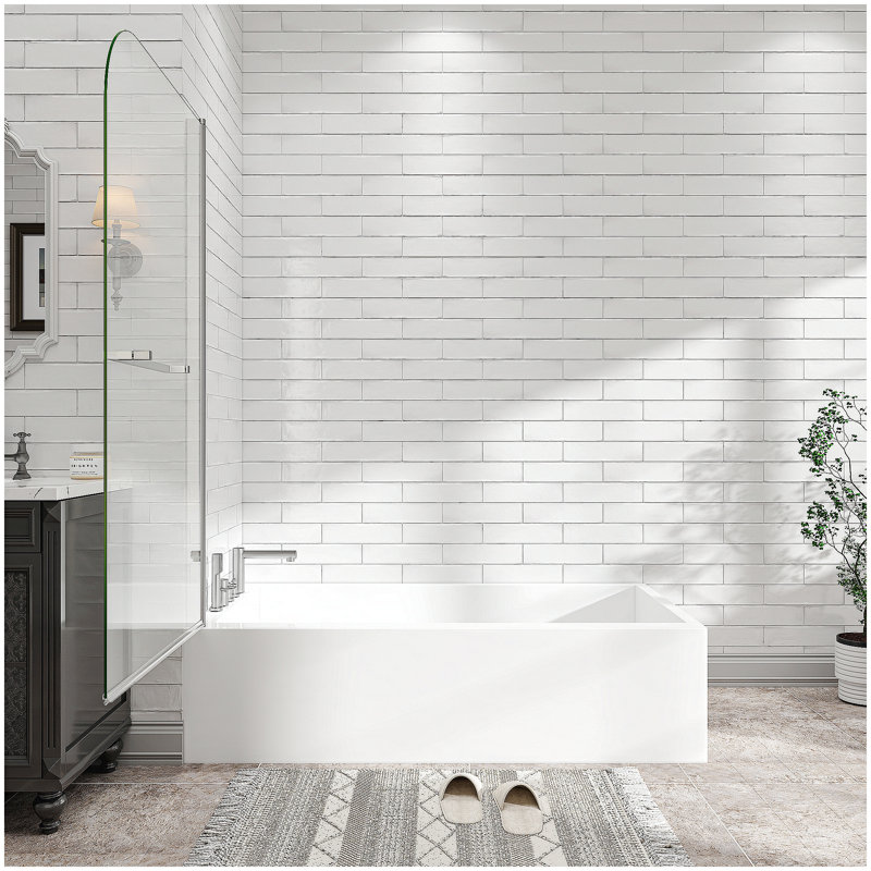 55"-60" W x 60" H Brushed Nickel Reversible Installation Double Bypass Sliding Shower Door Aluminium Alloy Frame Bathtub,1/4"(6MM) Tempered Glass With Nano Explosion-proof Membrance,Easy Installation