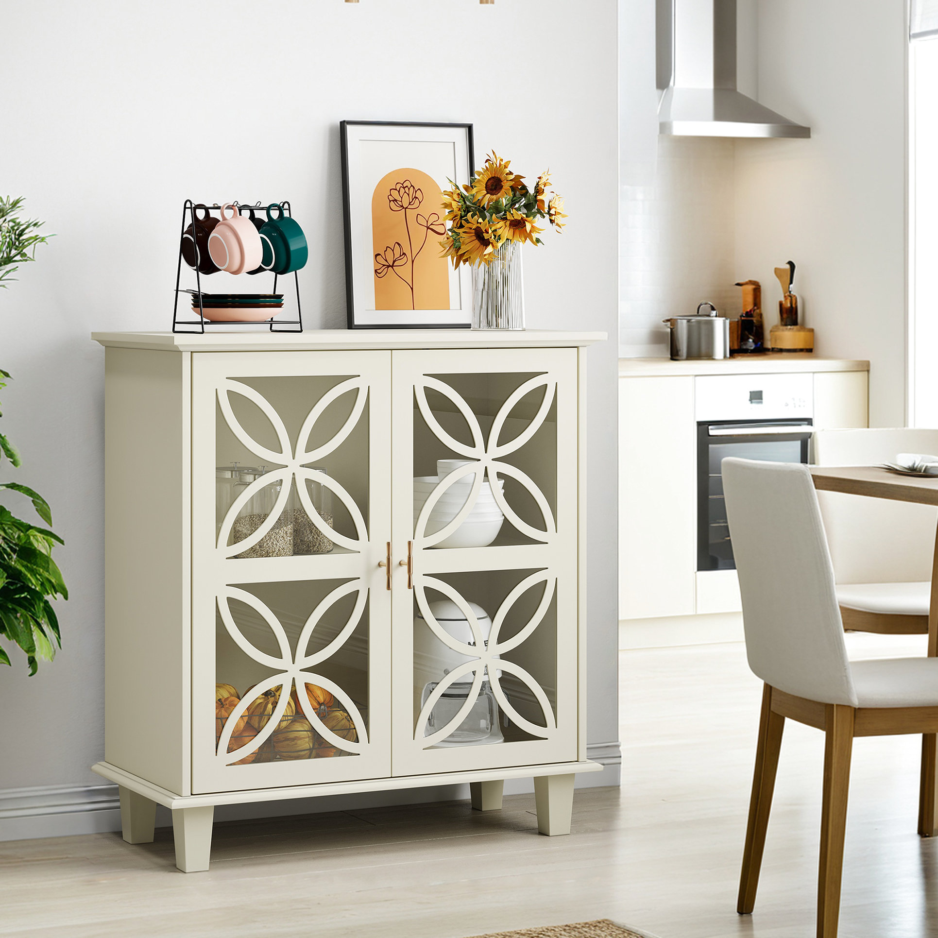 Latitude Run® Modern Retro Freestanding Sideboard In Cream Color, 2 ...