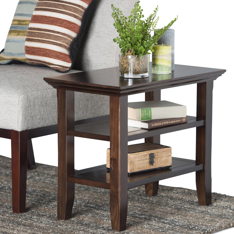 Acadian Solid Wood Transitional Square End Table with 2 Open Shelves, Brunette Brown, 20"H x 14"W x 24"D