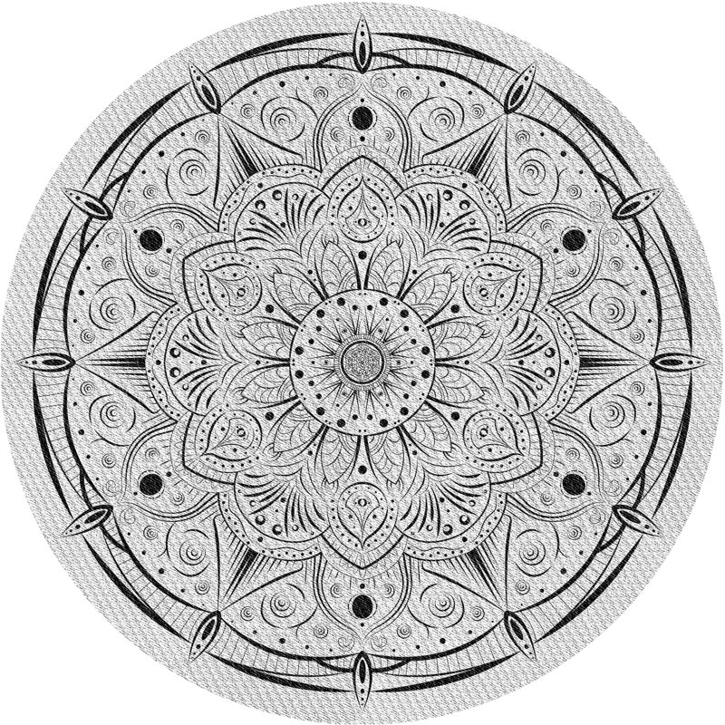 Tapis noir/blanc tissé à la machine, Rond 6 pi