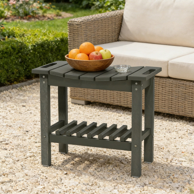 Banc de douche intérieur / extérieur en PEHD avec poignées, tablette de rangement et pieds antidérapants, Gris