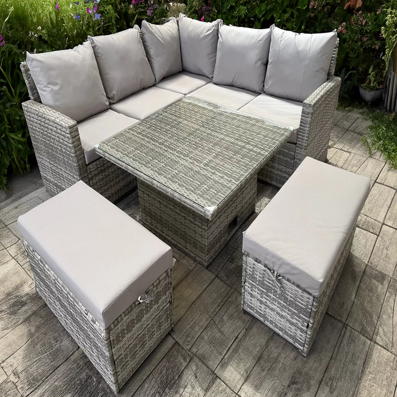 9 - Person Wicker Patio Dining Set with Square Table