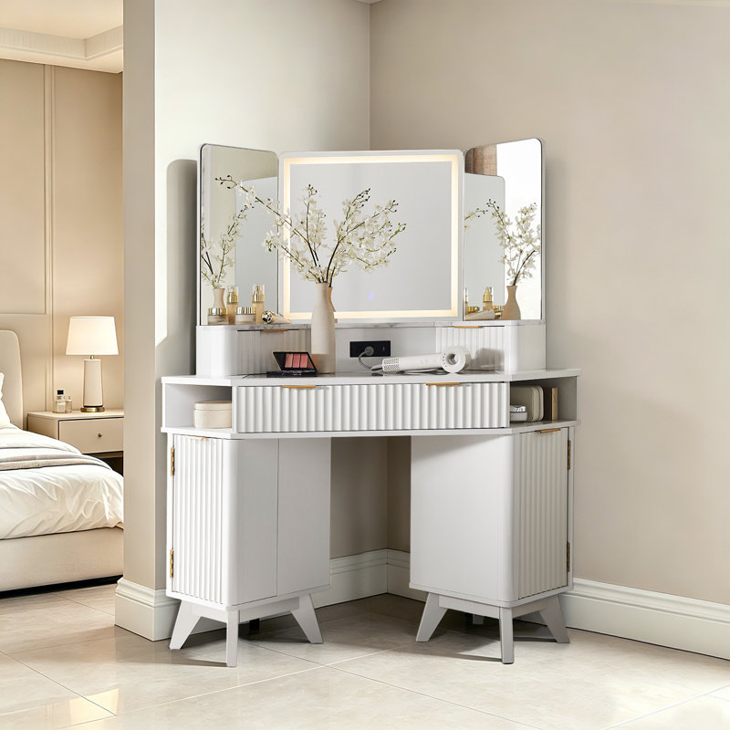 Meuble-lavabo de coin cannelé l 47,3 po, Blanc