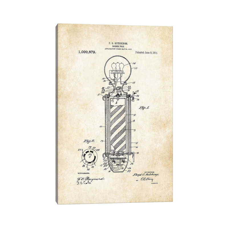 «Electric Barber Pole» par brev77 - Reproduction de dessin sur toile tendue, H 12 po x l 8 po x P 0,75 po