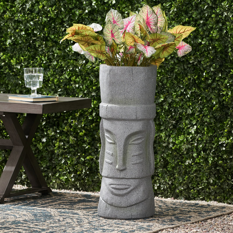 Outdoor Magnesium Oxide Stone Gray Flower Planter - 23.66 In. Height, 9.6 Depth, 10.03 Width, 13.45 Lb. Weight In 24 H, W, 9.5 D, Lb
