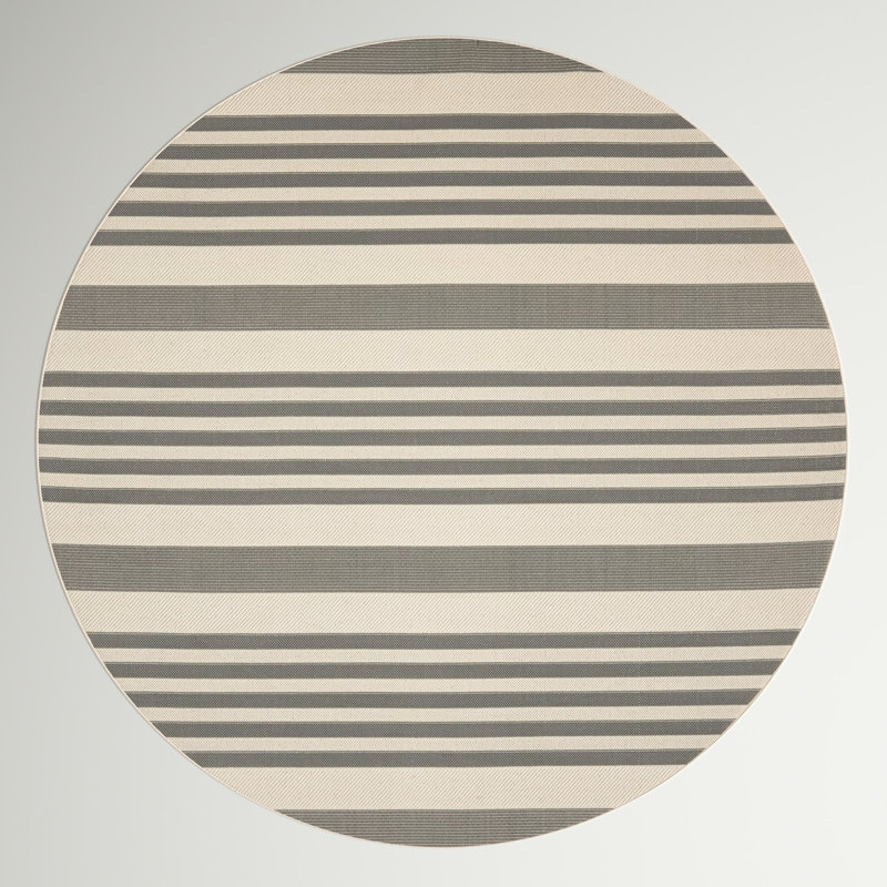 Tapis d'intérieur / extérieur à rayures Pontianak Performance, Rond 5 pi 3 po