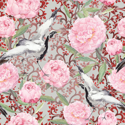 «Crane Birds, Peony» par Zzorik, impression sur toile tendue