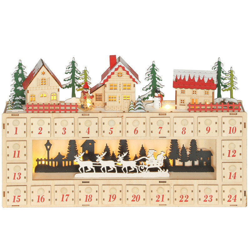 Calendrier de l'Avent de Noël avec 24 tiroirs à rebours et lumières DEL