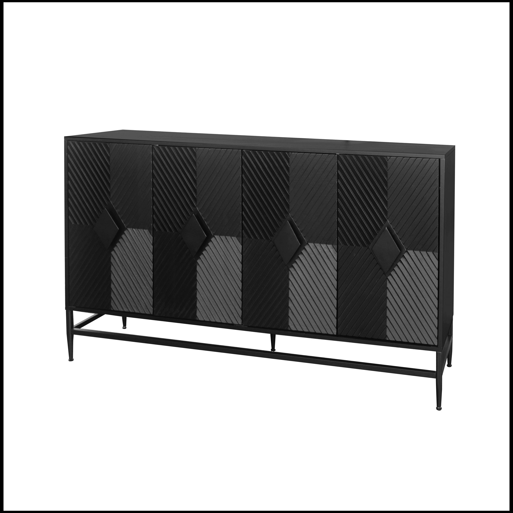 Ebern Designs Accent Black Lacquered 4 Door Wooden Sideboard