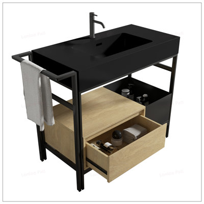 Meuble-lavabo 36 po avec lavabo en pierre artificielle et structure en métal