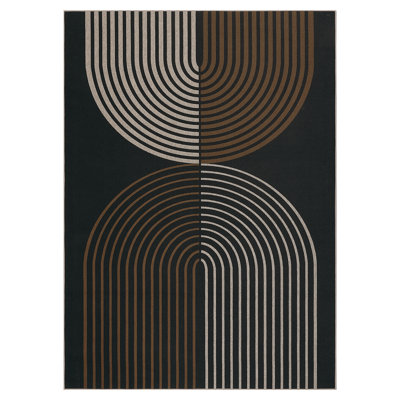 Modern Arch Striped Easy Jute Rug - Indoor Outdoor, Non-Slip, Washable, Mark Resistant, Non-Shedding Carpet for Bedroom, Living Room