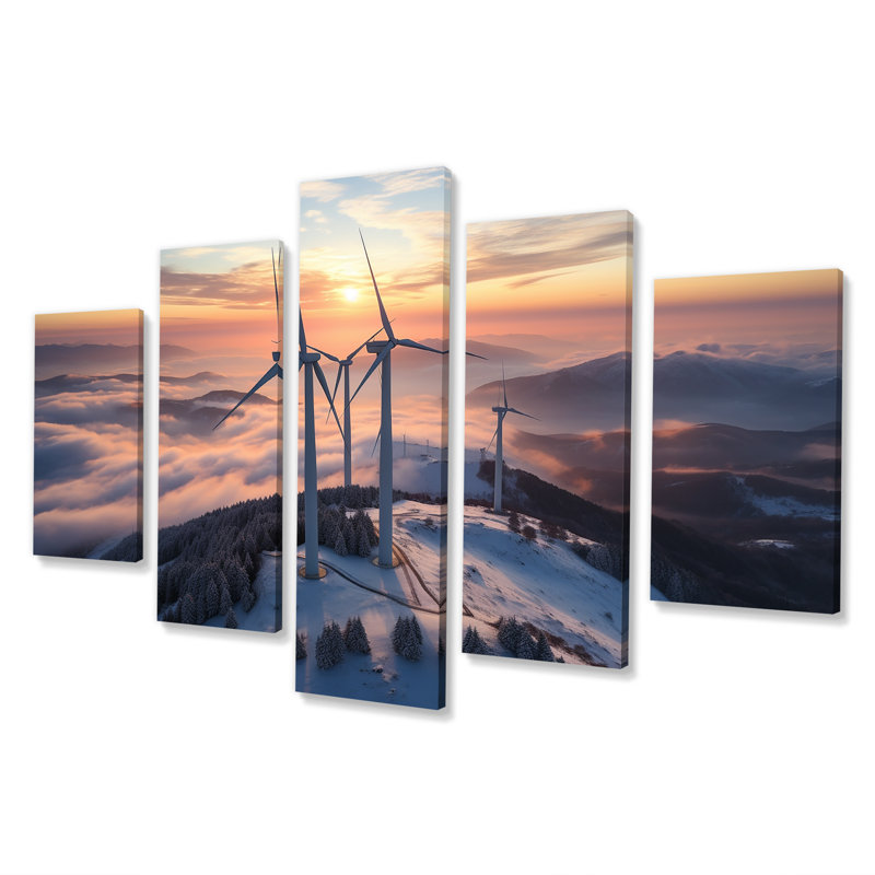 «Sunset Wind Turbines Mountain View IV - Wind Turbines Multipanel», art mural
