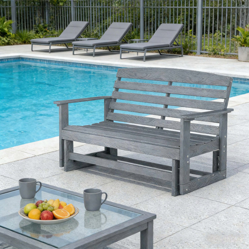 HDPE Loveseat Patio Glider Bench (Distressed Gray), Gray