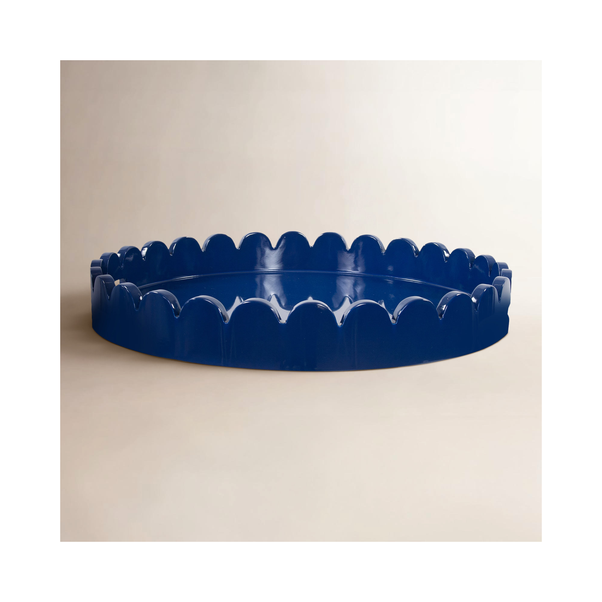 Effa Hand-Crafted Round Scalloped Wood Tray, Blue