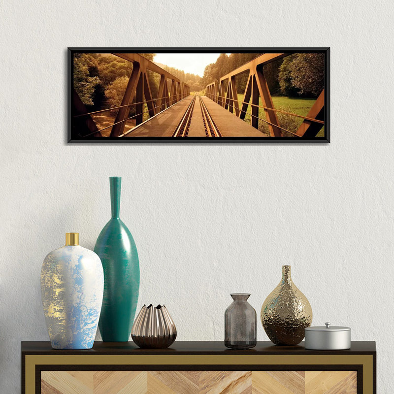 Railroad Tracks and Bridge Allemagne - reproduction de photo panoramique sur toile tendue, H 20 po x l 60 po x P 1,5 po
