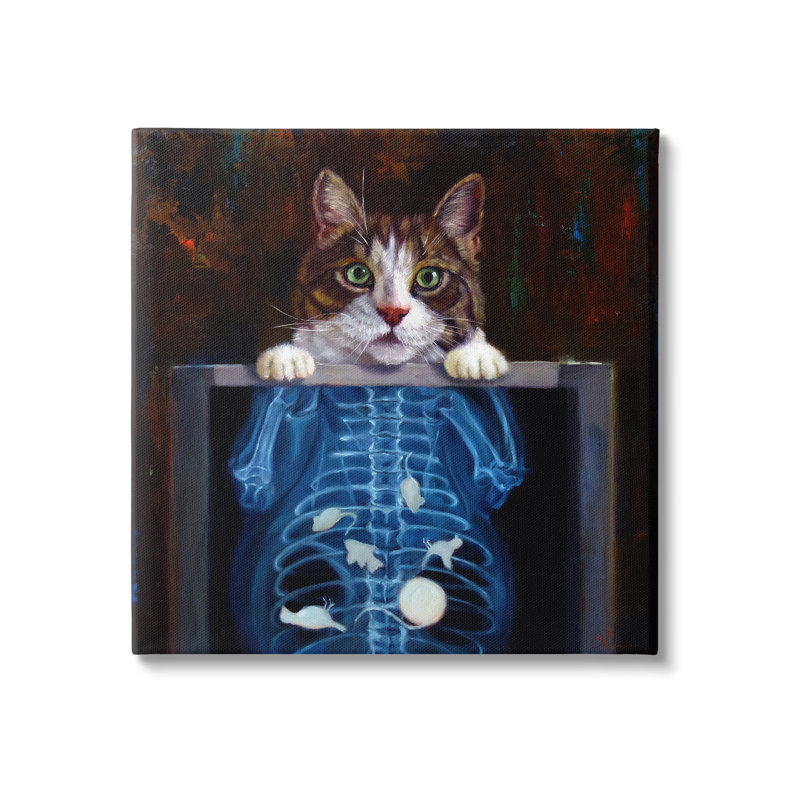 Drôle de souris aux rayons X - peinture sur toile tendue, H 17 po x l 17 po x P 1,5 po
