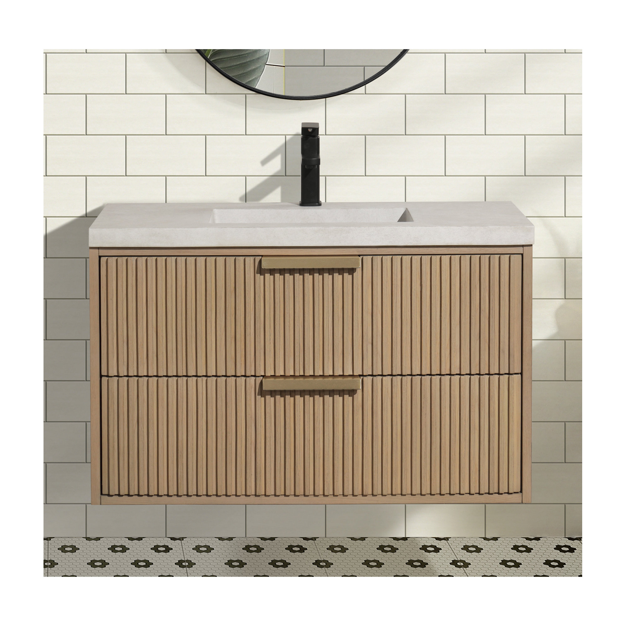 Anelie 36'' Single Bathroom Vanity, Oak, Gold