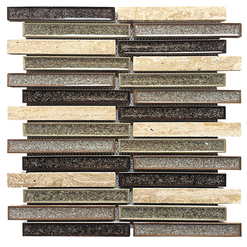 0.75" x 6"  Natural Stone Linear Mosaic Wall & Floor Tile, Tan/Gray