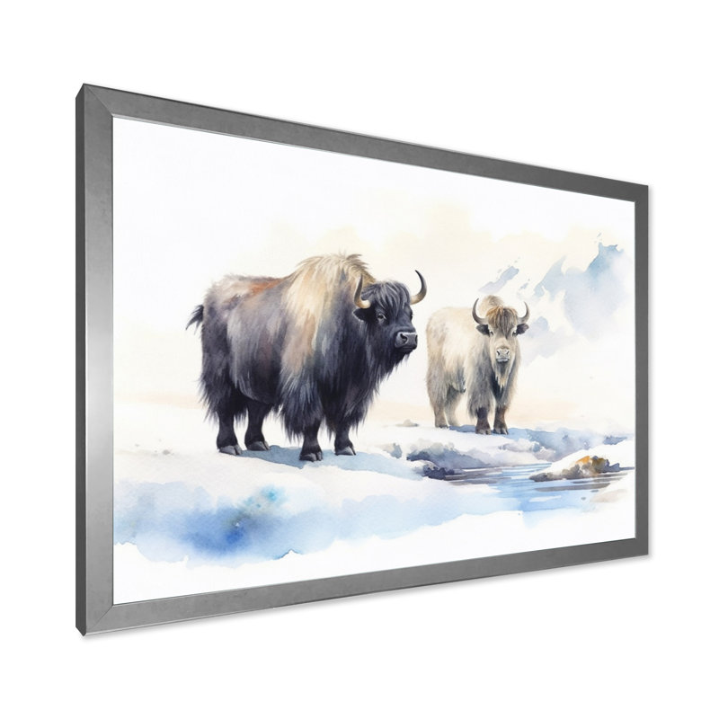 Domestique yak II sur toile, Cadre simple argenté, H 16 po x l 32 po x P 1 po