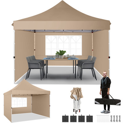 Tente à auvent escamotable 10 x 10 avec 3 parois latérales, pavillon de jardin imperméable Ez, protection UV 50+, tente de réception commerciale