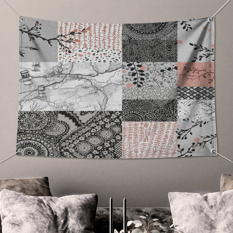 Tapisserie murale "Patchwork" floral, H 50 po x l 60 po avec 4 œillets