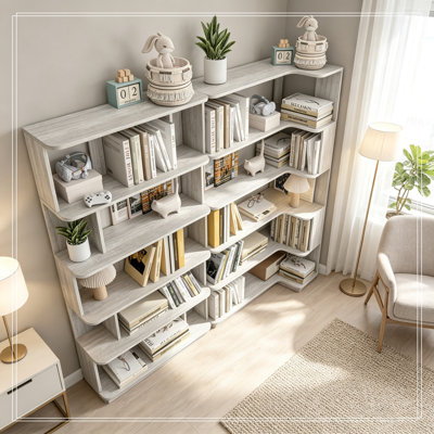 Corner bookshelf set of 2 with display shelf
