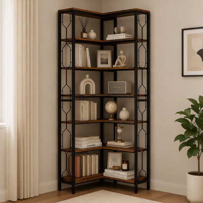 7-Tier Corner Bookshelf, Industrial Corner Etagere Bookcase