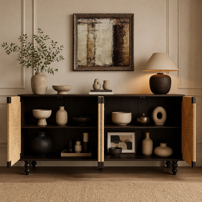 Meuble télé avec buffet en bois brossé et en ruppie maritime Accent