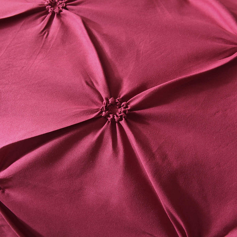 Pleat Pintuck Bedding Set Polyester Duvet Cover, Wine Red, Twin Duvet Cover + 1 Sham