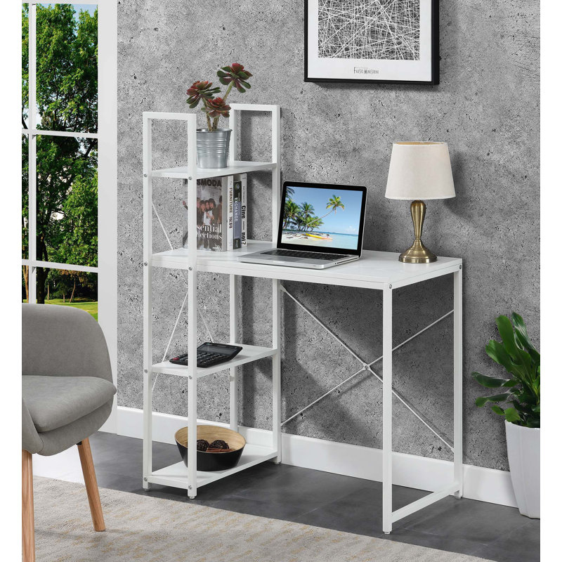 Gerell Office Workstation Desk with Shelves, Barnwood/Black 