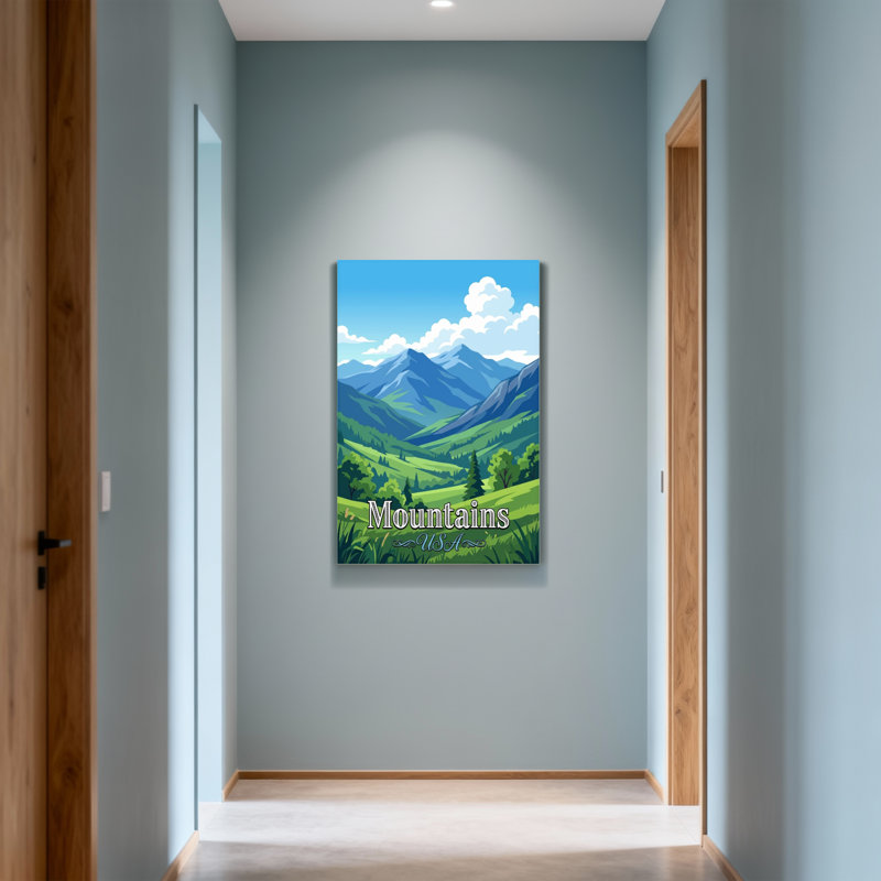 Paysages pittoresques et urbains avec montagnes vertes et vertes, H 24 po x l 16 po