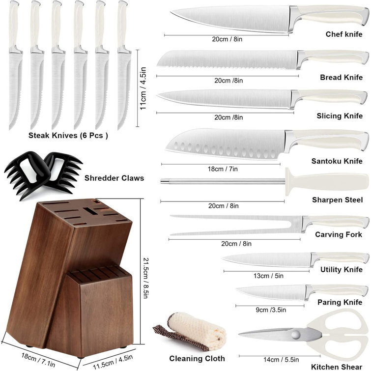 24Pcs Dishwasher Safe Kitchen Knife Set with Block Self Sharpening Black 6  Steak