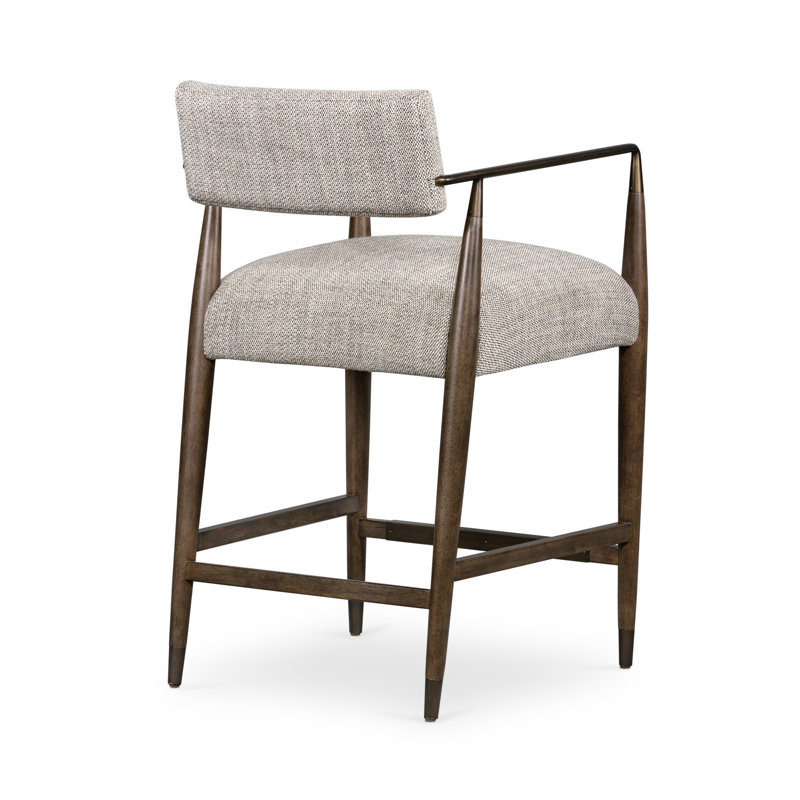 Waldon Stool, Counter Stool (27.68" Seat Height), Altair Sienna/Polyester, Drifted Oak/Brushed Brass
