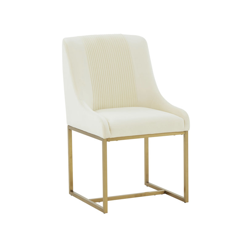 Cream Velvet Upholstered Arm Chair with Pleated Design