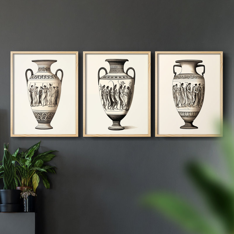 Abstract  Series  CX  -Set Of 3 Framed Giclee Prints -Ready to Hang, Natural Framed, 10" H x 8" W