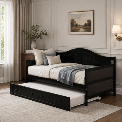 Twin Wooden Daybed with Trundle Bed, Sofa Bed for Bedroom Living Room