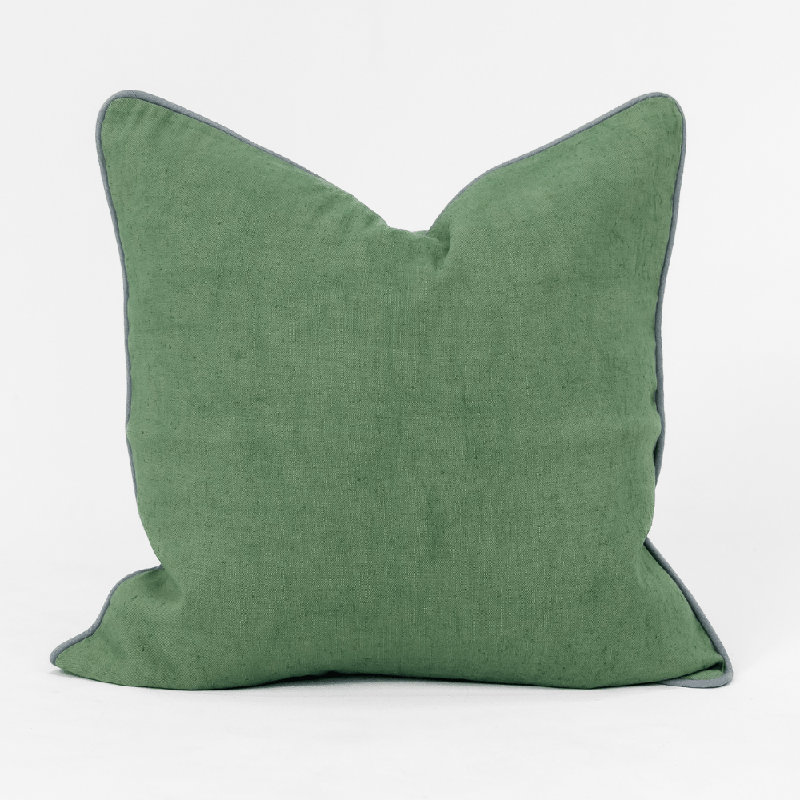 Coussin de salon en lin passepoilé 55 x 55 cm, Vert