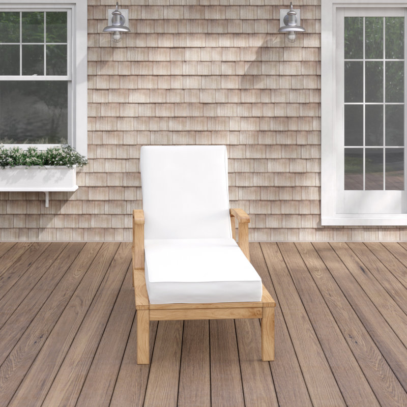 Natural Teak Outdoor Chaise Lounge with White Cushions