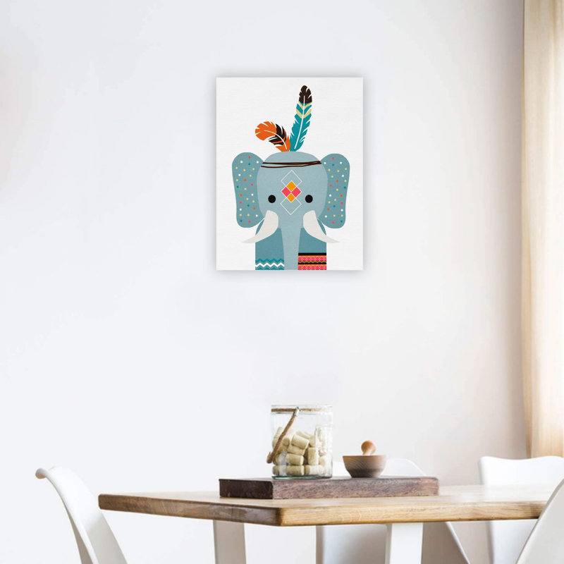 Décoration murale boho éléphant bleu 24 x 18 po