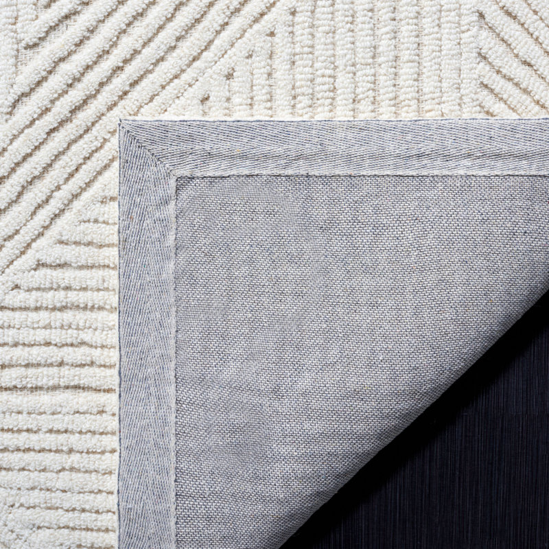 Lisabet Textural Hand Tufted Wool/Cotton Geometric Rug in Ivory, Rectangle 3' x 5'