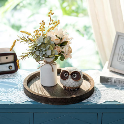 Round Rustic Wooden Candle Tray, Farmhouse Pillar And Tea Light Holder For Coffee Table, Kitchen, Bathroom, And Home Decor