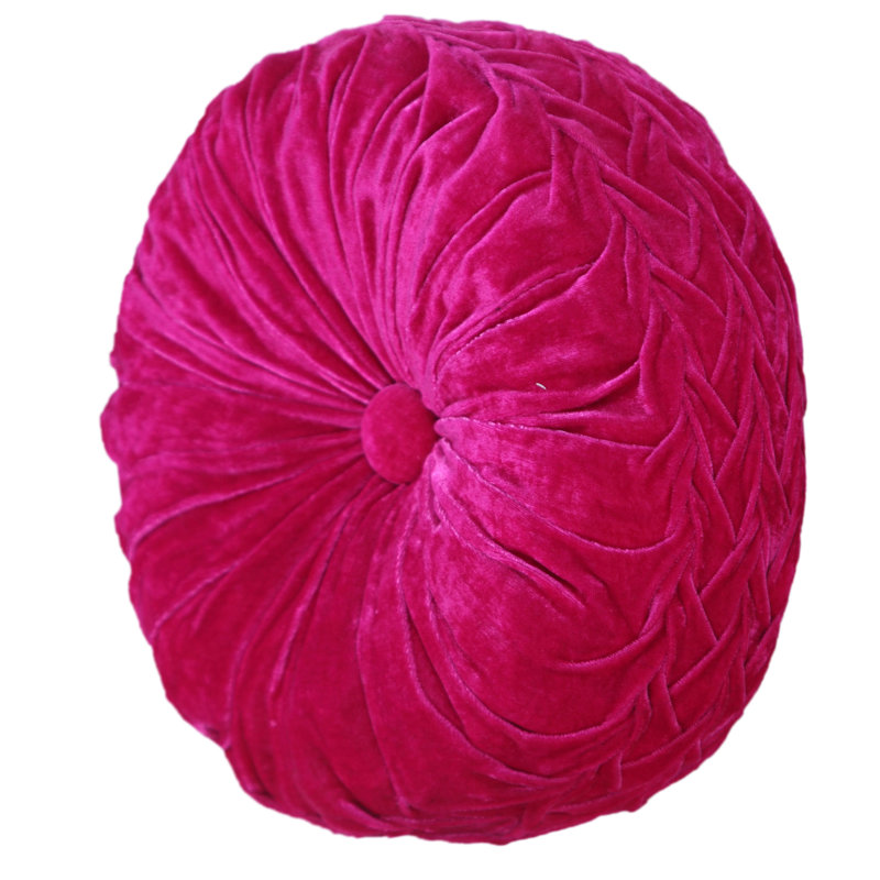 Fuschia Velvet Round Tufted Button Throw Pillow