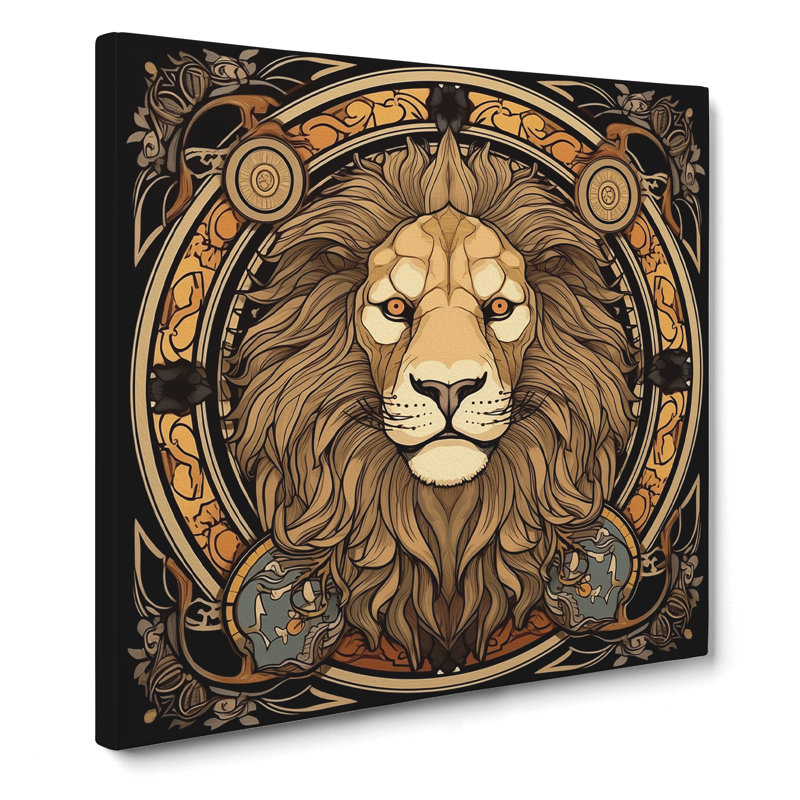 Lion Art Nouveau No.1 - Wrapped Canvas, 35cm H x 35cm W x 3cm D
